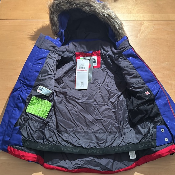 SPYDER Girls Lola Ski Jacket Red Blue Winter Jacket w Faux Fur Hood NWT $180 - Picture 4 of 9